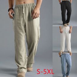 Mens summer casual cotton linen loose drawstring yoga pants Trousers mens clothing Pantalones De Hombre mens pants 240515