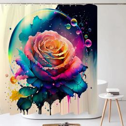 Shower Curtains Watercolour Rose Flower Printing Curtain With Hooks Waterproof Fabric Bath Bathroom Accessorie Decor