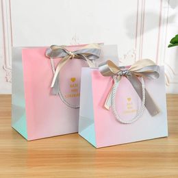 Gift Wrap Bags Pardboard Paper Tote Shopping Handle With Ribbon Wedding Birthday Party Favour Decoration Baby Shower Supplies