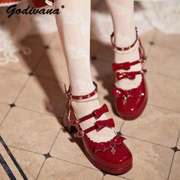 Dress Shoes Original Design Lolita Elegant High Heels Japanese Style Girl Ladies Patent Leather Halloween Platform Pumps