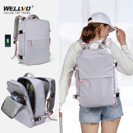Backpack 35L Travel Bag Multifunctional Shoulder Bags Women Waterproof USB Charging 15.6 Laptop Shoes Pocket XA349C