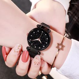 Wristwatches Starry Sky Women Watch Fashion Elegant Magnet Buckle Vibrato Purple Gold Lady Luxury Watches