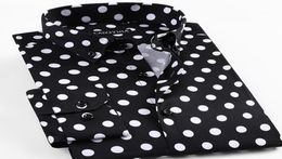 Whole 2017 Spring New Men Polka Dot Printing Long Sleeve Shirt Fashion Male Dress Shirts Casual Formal Cotton Shirt5801908