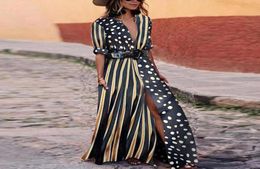 Womens Designer Dresses Vintage High Split Party Shirt Dress Women TShirt Long Maxi Dress Plus Size Boho Half Sleeve Swing Dots D8738263