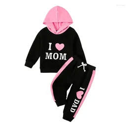 Clothing Sets Kid Toddler Baby Girl Valentines Day Outfit Long Sleeve Heart Letter Mom Papa Hoodie Pants 2Pcs Spring Clothes Set