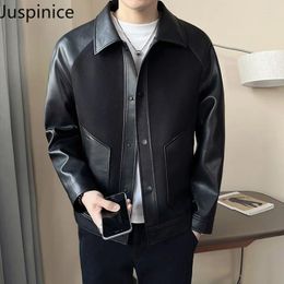 Men's Jackets Spring Autumn Spliced PU Leather Fashionable Loose Casual High Street Motorcycle Jacket Men Overcoat Male Clothes