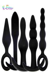 5pcslot Sexy Black Silicone Anal Plug Massage Adult Sex Toys For Women Man Gay Anus Clitoris Stimulator Sex Products4353487