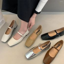 Casual Shoes Women Flats Brand Design Square Toe Ballet Buckle Strap Female Dress Classic Loafers Low Heels Muje