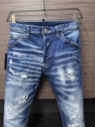 2024 New Men Jeans Hole Light Blue Dark Grey Italy Brand Man Long Pants Trousers Streetwear denim Skinny Slim Straight Biker Jean for D Top quality 28-38 Size DS D 99110