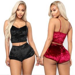 sexy set Women039s Fashion Solid Colour TwoPiece sexy Lingerie Outfit Strap Crop Top with Shorts Nightwear Set Plus Size Q07066504375