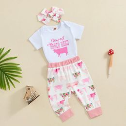 Clothing Sets Born Baby Girl Clothes Cowgirl Romper Bodysuit Western Cow Print Jogger Pants Headband 3Pcs Coming Home Outfit