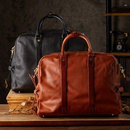 Duffel Bags Genuine Leather Handbag Cowhide Luggage Bag Vegetable Tanned Large Capacity Travel Totes Office Cross Body Laptop