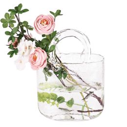 Vases Flower wallet handmade transparent glass bag 10 inch transparent cool and cute vase Centre piece fish bowl handbag J240515