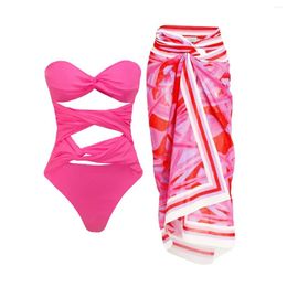 Women's Swimwear 2024 Retro One Piece Swimsuit Women Hollowen Sexy Bathing Suit Pink Dot Bathingsuit Monokini Beachwear Bodysuit