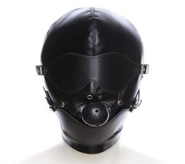 Erotic BDSM Bondage Strapped Leather Hood with Ball Gag for Adult Play Games Full Mask Eye Hollow Fetish Face Blindfold for Couple3096616