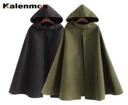 Women039s Wool Blends Gothic Cloak Women Medieval Hooded Coat Vintage Cape Long Trench Halloween Cosplay Costume Overcoat Clo3334280