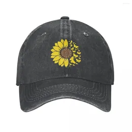 Berets Cute Sunflower With Butterflies Bucket Hat Baseball Caps Denim Hats Outdoor Adjustable Casquette Hip Hop Cowboy