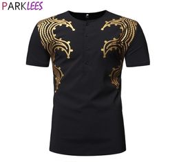 Shiny Gold Metallic Print Dashiki African Tshirt Men Ankara Style Short Sleeve Tshirt Men Hip Hop Hipster Africa Clothing 2105224800670