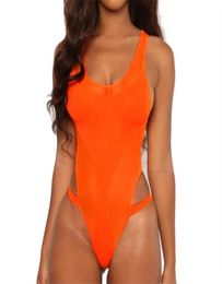 Sexy Sport Neon Pink Orange One Piece Swimsuit Monokini Push Up Bodysuit Padded High Cut Bathing Suit Women Swimwear SL Y2008248151836