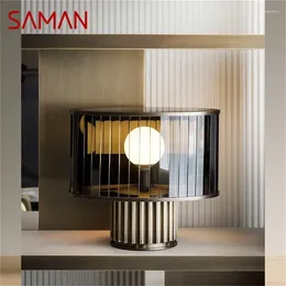 Table Lamps SAMAN Modern Lamp LED Creative Glass Round Vintage Desk Light For Home Bedroom Bedside Decor