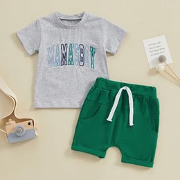 Clothing Sets Infant Baby Boy Summer Outfits Short Sleeve Letter Embroidery O-neck T-shirts Tops Pocket Shorts Set Toddler Casual Clothes