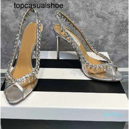Aquazzura Aura quality Gladiator Sandals Women top PVC Crystal Design Peep Toe Sexy High Heels Luxury Brand Bling Summer Wedding Shoe Stiletto Heel