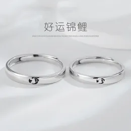 Cluster Rings Personalized S925 Silver Couple With Koi Fish Design Chinese Style Finger Ring Engraved Jewelry For Men And Women