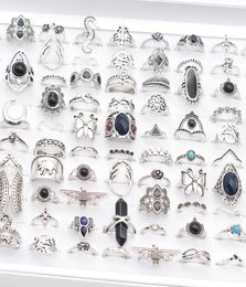 Bulk Lots 50pcs Antique Silver Bohemia Vintage Rings Women Natural Stone Charm Ethnic Fashion Party Gifts Jewellery Accessory Wholes4264582