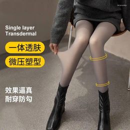 Women Socks Leggings Superb Fleshcolor Pantynose Female Stewardess Gray Transparent Outer Wear Thick With Fleece Pantyhose Autumn And