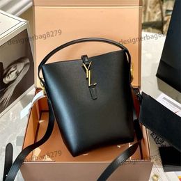 Designer Women Bag Luxury Top Handle Bucket Bag Classic Genuine Leather Shoulder Crossbody Bags Fashion Tote Purse Handbag Clutch Black Bag