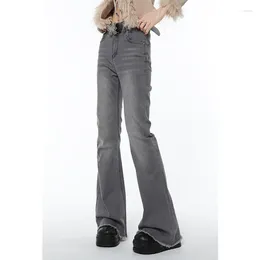 Women's Jeans 2024 Vintage Grey High Waist Women American Fashion Streetwear Flare Jean Female Denim Trouser Straight Baggy Pants