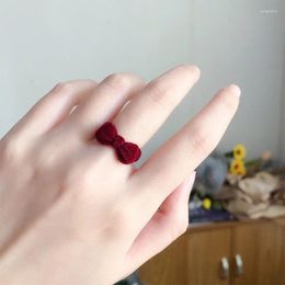 Cluster Rings Korea Style Velvet Bow For Women Vintage Flocking Wine Red Open Ring Index Finger Jewlery Ladies Girls Gift