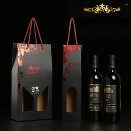 Gift Wrap 10pcs Black High-end Sealed Red Wine Packaging Box Champagne Handbag Thickened Cardboard Flower Castle Printed Bag