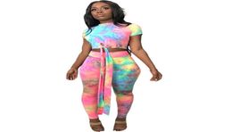 Women Casual Two Piece Set Top and Pants Tracksuit Plus Size Tie Dye Print Crop Top and Pants Set Summer 2 Piece Outfits5660170