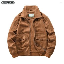 Men's Jackets Autumn Winter Outdoor Short Suede Jacket Fashion Wear Resistant Anti-wrinkle Lapel Coat Men Zipper Military