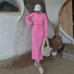 Casual Dresses Autumn Winter Warm Sweater Dress For Women Elegant Fashion High Waist Bandage Slim Knitted Maxi Evening Party Outfits 2024