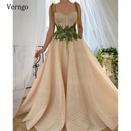 Party Dresses Verngo Elegant A Line Polka Dotted Tulle Prom With Green 3D Flowers Spaghetti Straps Tie 2024 Long Evening Gowns