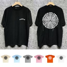 summer men personality black logo letter print loose casual orange anti-wrinkle tee shirts breathable short sleeve cotton t-shirt purple