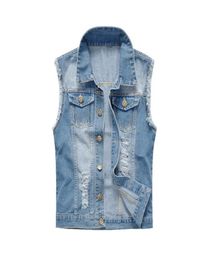 Plus Size Button Coats Mens Ripped Vest and Jacket Casual Denim Vests Men Retro Sleeveless Slim Fit Male Jeans Tank Top4267143