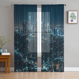 Curtain City Night View Urban Area Skyscraper Sheer Curtains For Living Room Decoration Window Kitchen Tulle Voile