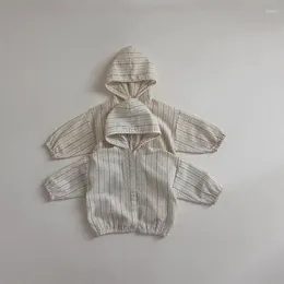 Jackets Summer Baby Boy Girl Thin Breathable Sunscreen Jacket Cotton Infant Versatile Striped Hooded Cardigan Coat Toddler Clothes