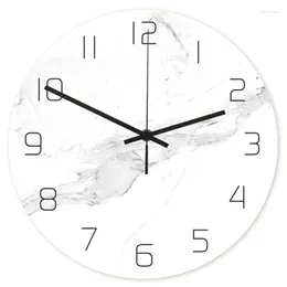 Wall Clocks 1Pc Clock White Marble Grain UV Print Hanging Acrylic Round Decorative Without Battery