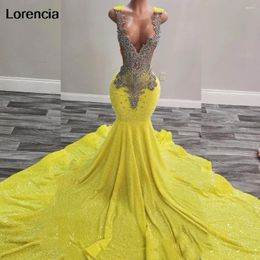 Party Dresses Lorencia Luxury Yellow Sequin Mermaid Prom Dress For Blackgirls Silver Daimonds Beaded Gala Gown Vestidos De Festa YPD118