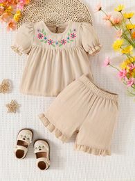 Clothing Sets 2-Piece Summer Baby Girl Ethnic Style Embroidered Half Princess Skirt Top Casual Shorts Breathable Fashion Set