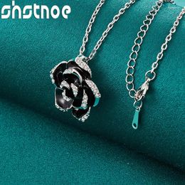 Pendants SHSTONE 925 Sterling Silver Gothic Black Rose Flower Pendant Necklace For Women 40-75cm Chain Birthday Party Fashion Jewellery