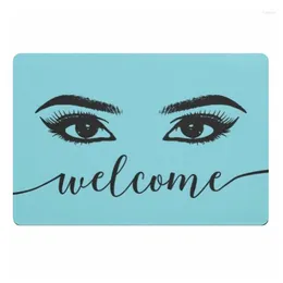 Carpets Trendy Lashes Turquoise Beauty Salon Welcome Doormat Chic Gold Glitter Rubber Door Mat Rug Eyelash Front Floor Entry Carpet