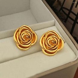 Stud Earrings Camellia Metal Flower Jewellery Accessories Fashion Big Rose Red Light Luxury