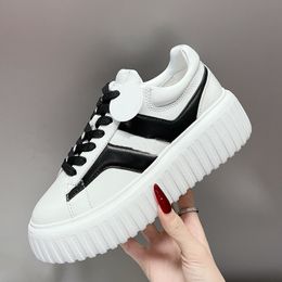 Genuine Leather Basket Sport Shoes For Women Thick Bottom Height Increase Sneakers Female Woman Flats