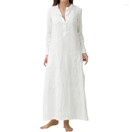 Casual Dresses Women's Kaftan Cotton Long Sleeve Plain Casaul Oversized Maxi Shirt Dress