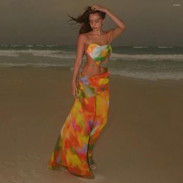 Women's Swimwear Print Maxi Dress Cover Ups Sexy Bikini Push UP Set Women Swimsuit Female 2024 Bathing Suit Summer Beachwear